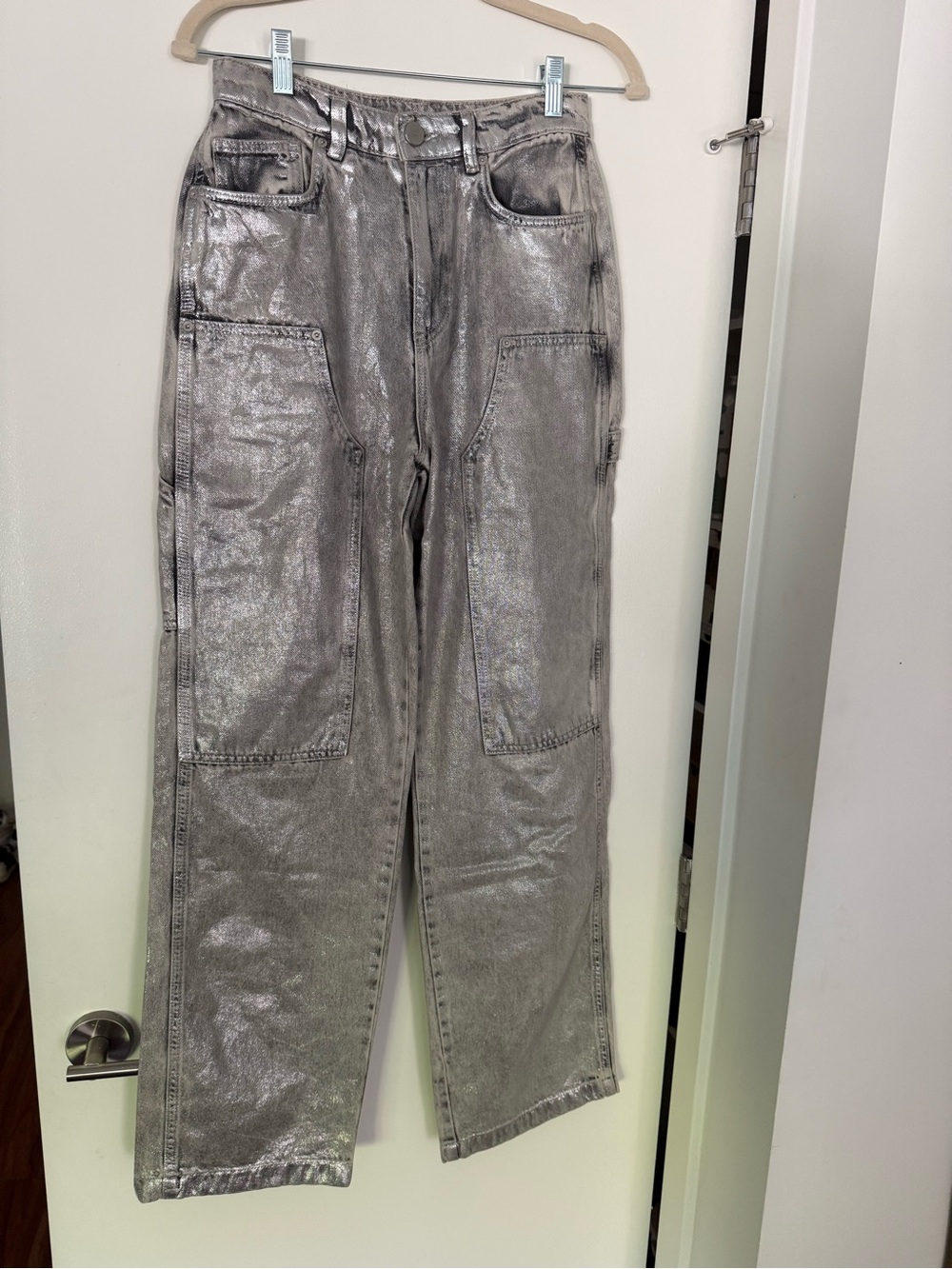 All Saints Metallic Silver Cargo Jeans